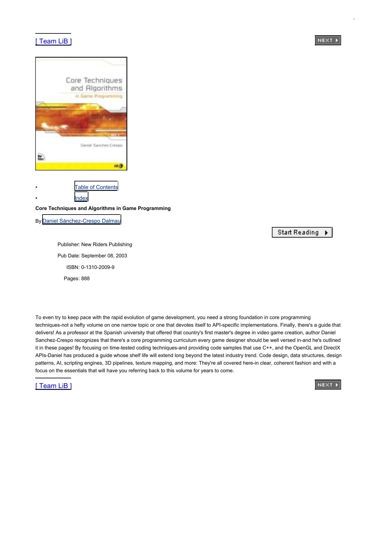 Core Techniques and Algorithms in Game Programming - Dalmau
